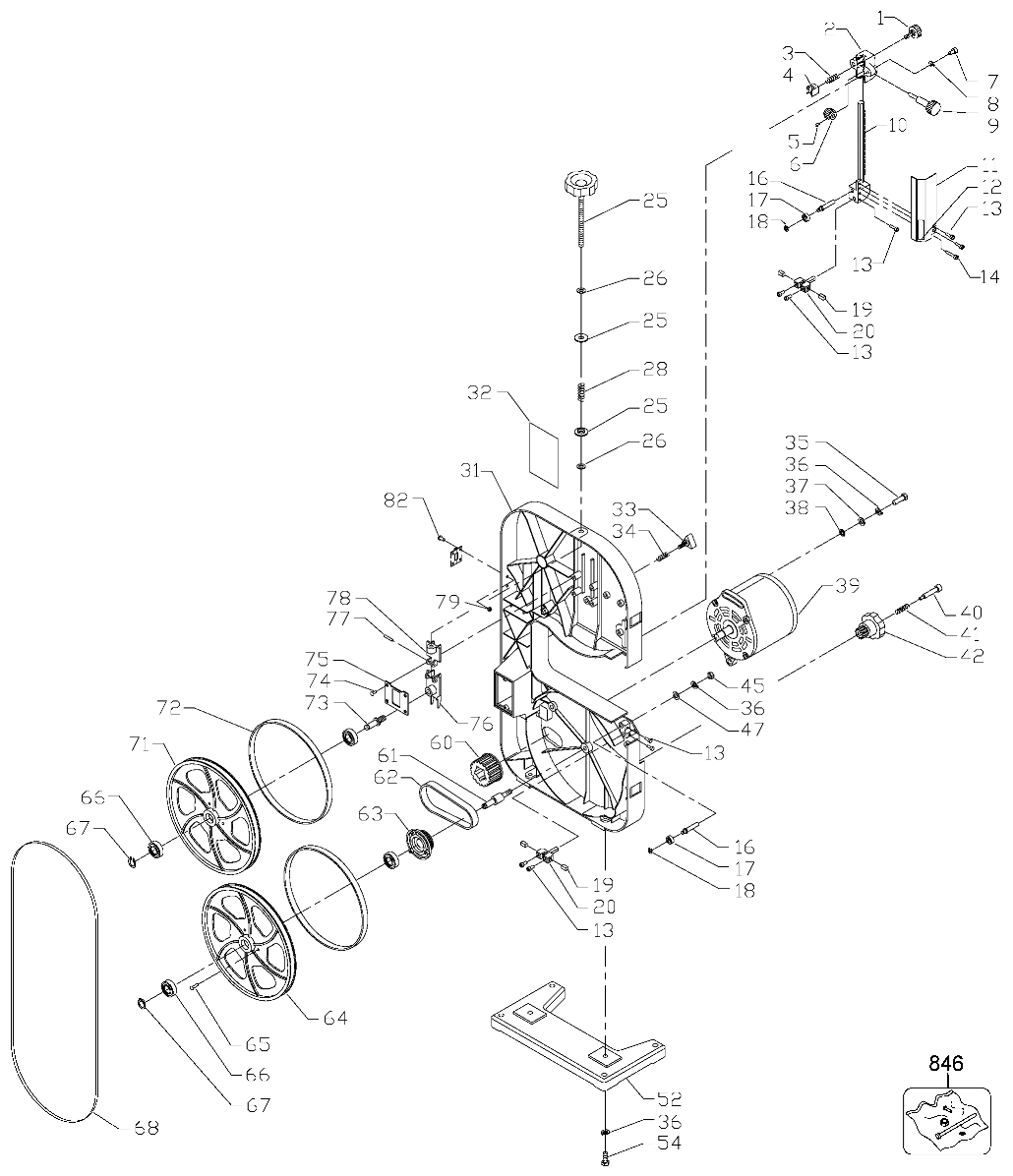 Default Diagram and Parts List for BDBS100 Type 1 Black and Decker Band Saw